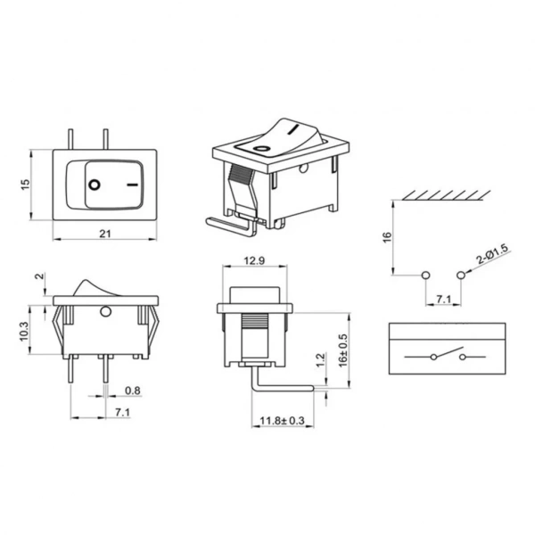 IC-120D Mini Işıksız Anahtar İğne Bacak 90 Derece ON-OFF 2P