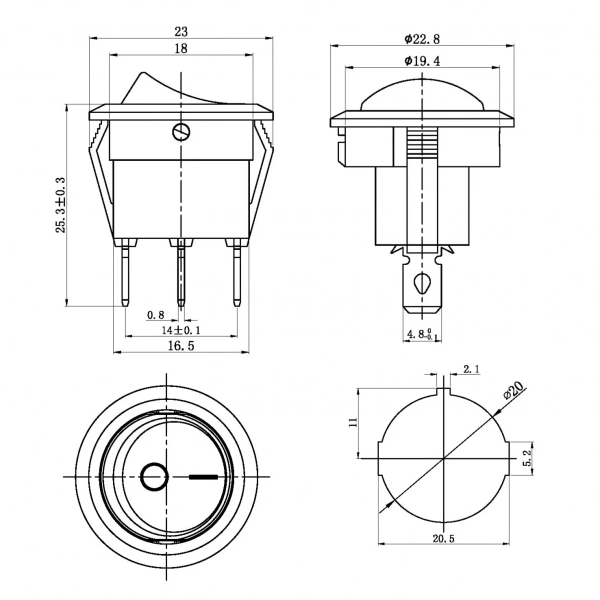 IC-131-0 Mini Yuvarlak Işıklı Anahtar 220V 3P