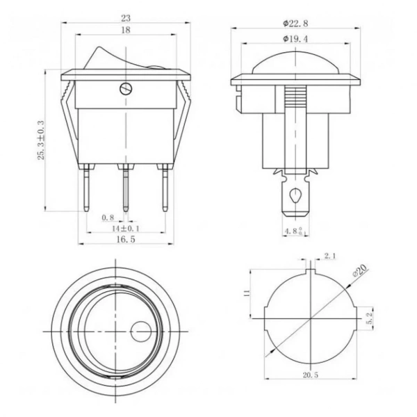 IC-132A Yuvarlak Nokta Işık Anahtar On-Off 3P 12V Kırmızı