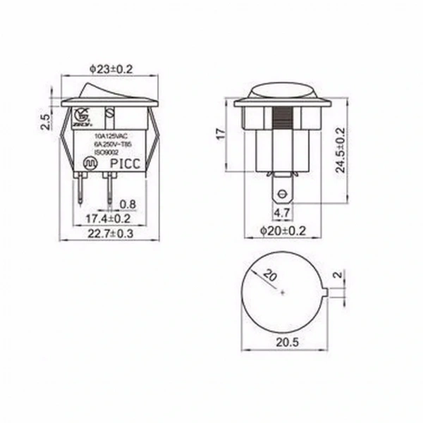IC-133 Yuvarlak Işıksız Devre Anahtarı On-Off 2P