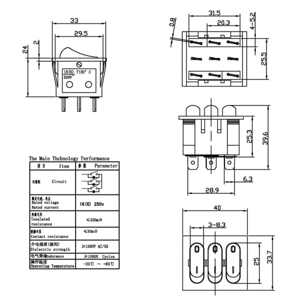 IC-135 Üçlü Işıklı Anahtar 220V ON-OFF 9P
