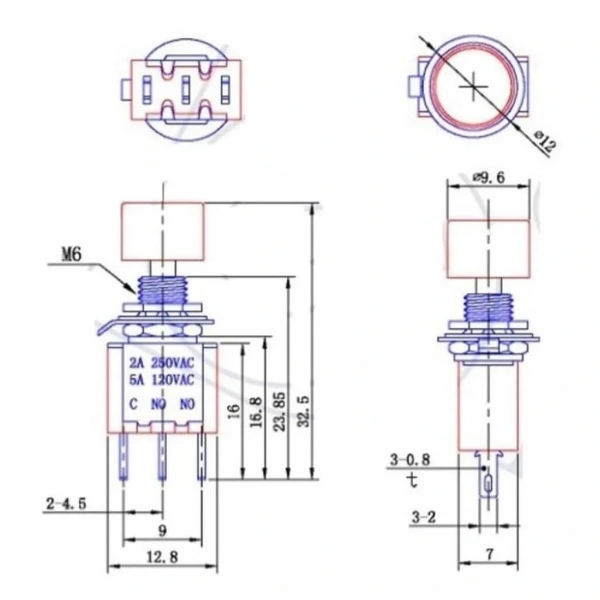 IC-139B Yaylı Buton 6mm 3P 1NO/1NC DS-612