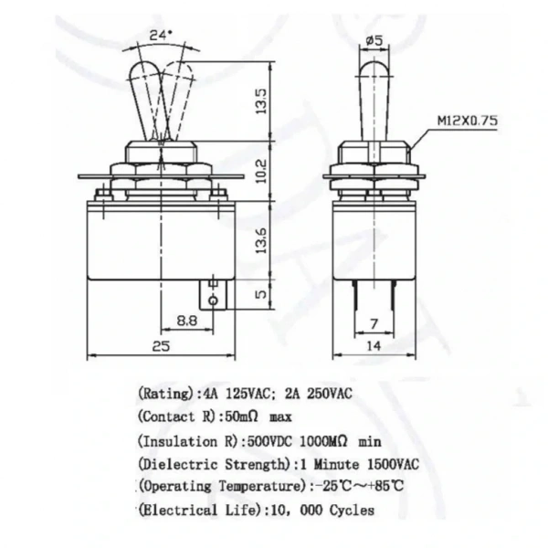 IC-149 Toggle Switch 2P ON-OFF Ø12mm KN3-1