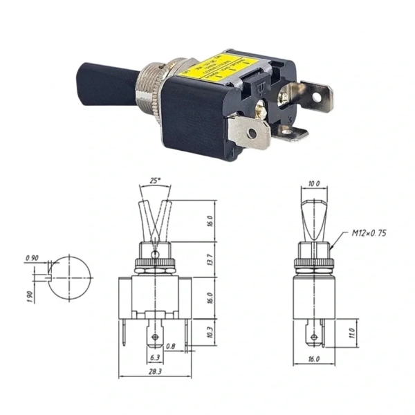 IC-151B Toggle Switch 12V 30A On-Off Işıklı ASW-07D-2