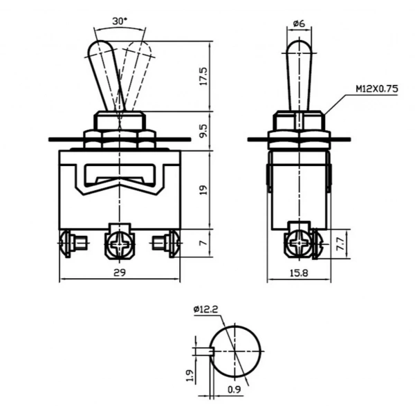 IC-152 Toggle Switch Anahtar 12mm 3P On-Off