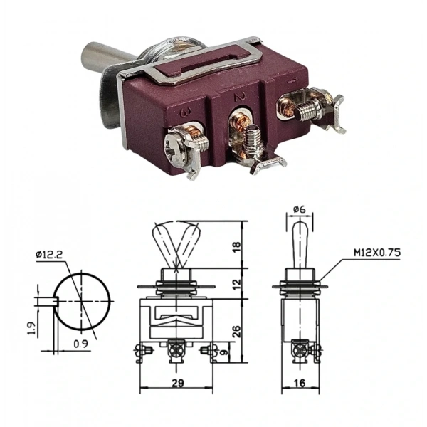 IC-152S SWION Toggle Switch On-Off 15A 3P Ø12mm XT12-B