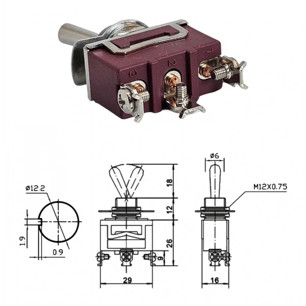 IC-155S SWION Toggle Switch Mom-Off-Mom Ø12mm 3P XT-13BF
