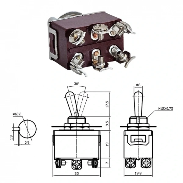 IC-157 Toggle Switch On-Off Ø12mm 6P KN3C-202