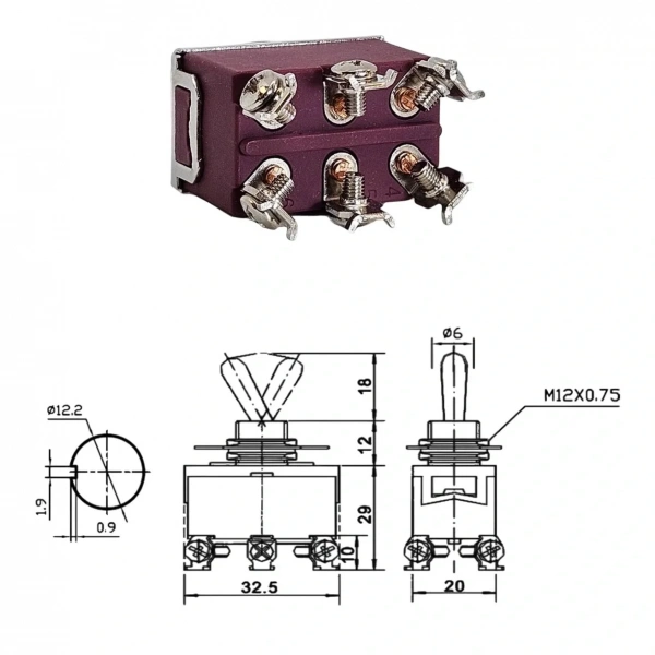 IC-157S SWION Toggle Switch On-Off 15A 6P Ø12mm XT-22B