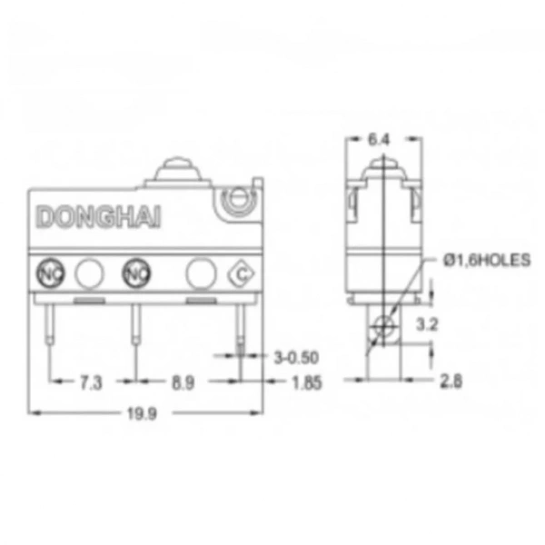 IC-163-1 Paletsiz Micro Switch Lehim Bacak IP65 Su Geçirmez