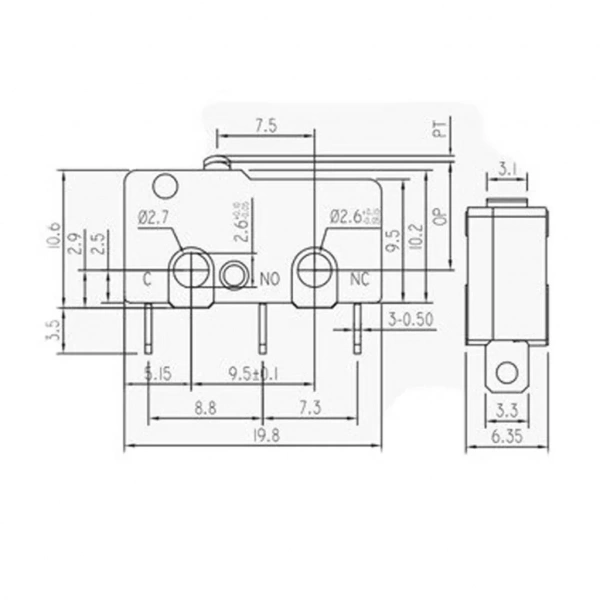 IC-163-2 Paletsiz Micro Switch Lehim Bacak KW4-Z1F