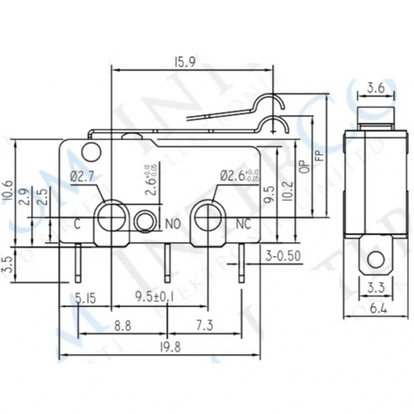 IC-163-4 Kısa Kancalı Paletli Micro Switch Lehim Bacak
