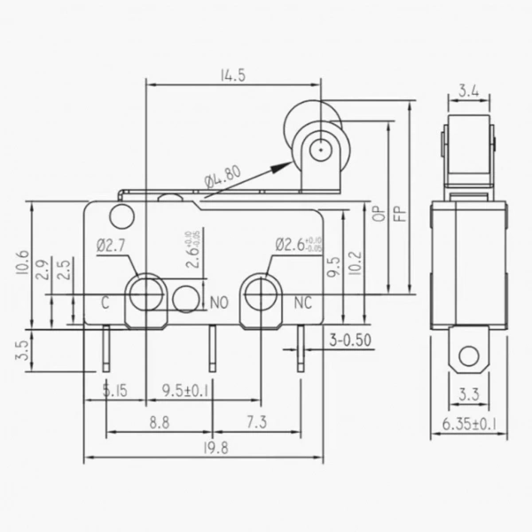 IC-168 Micro Switch Lehim Bacak Makaralı 5A/250VAC