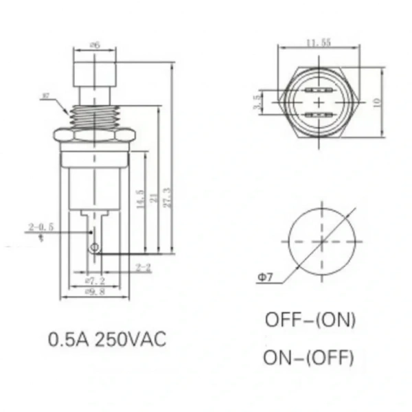 IC-177 Siyah Diyafon Mini Buton 7mm PBS-105