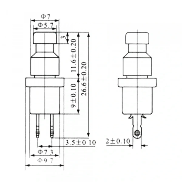IC-178 Buton Ø7mm Normalde Kapalı (Ters Kontak) Siyah