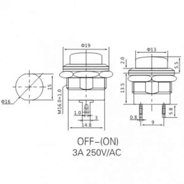 IC-180A 16mm Yaylı Push Buton R13-507 Mavi