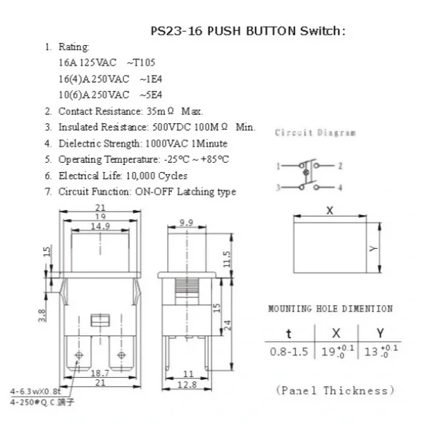 IC-180H Basmalı Işıklı Anahtar 220V 4P Kalıcılı PS23-16N