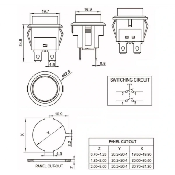 IC-180N Buton Plastik 22mm 12V 4P Kırmızı