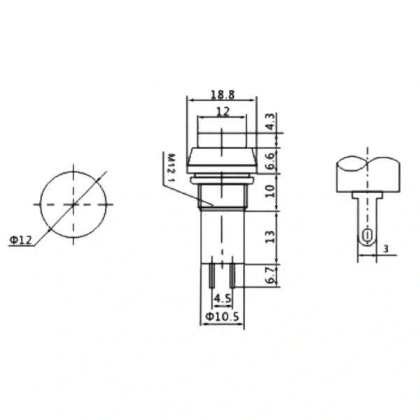 IC-187 Buton Ø12mm Normalde Kapalı (Ters Kontak)