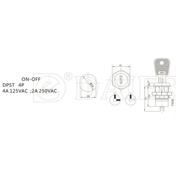 IC-195C Anahtarlı Switch 0-1 Ø19mm K19-02-201