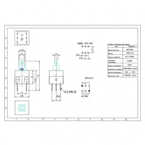IC-199 6 Pinli Bacaklı Yaylı Push Buton 8x8mm
