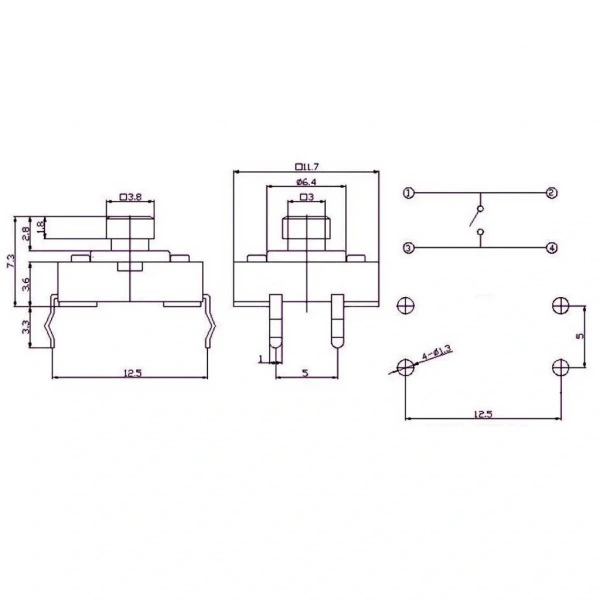 IC-204 12x12x7.3mm 4 Pinli Push Buton Tact Switch
