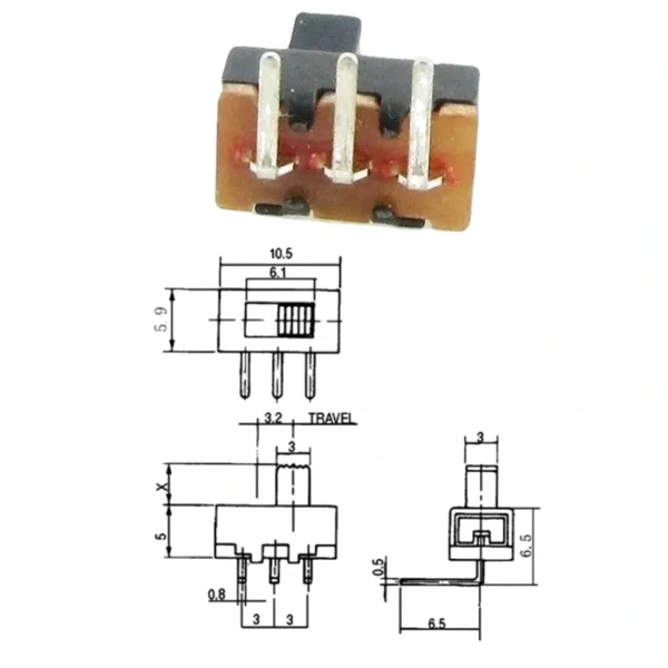 IC-206 Slide Switch On-Off 3P 90° Pcb