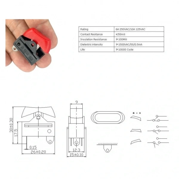 IC-209 Saç Kurutma Makinası Düğmesi Anahtarı 3P 0-1-2 Siyah
