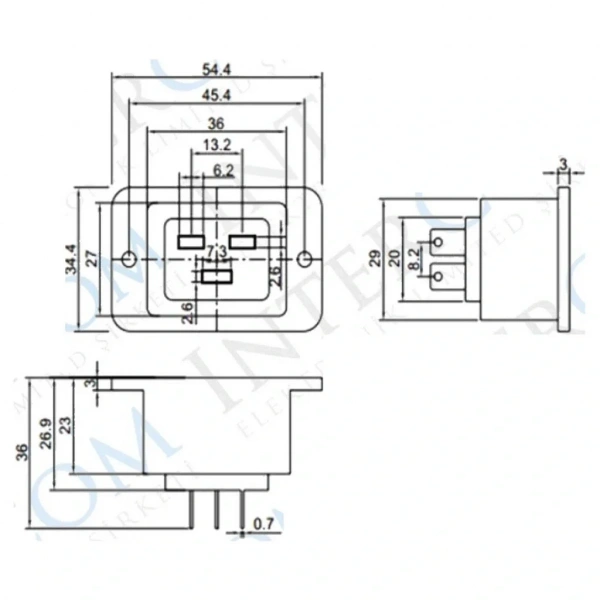 IC-215A2 C19 Power Şase Dişi Kulaklı AC-06A
