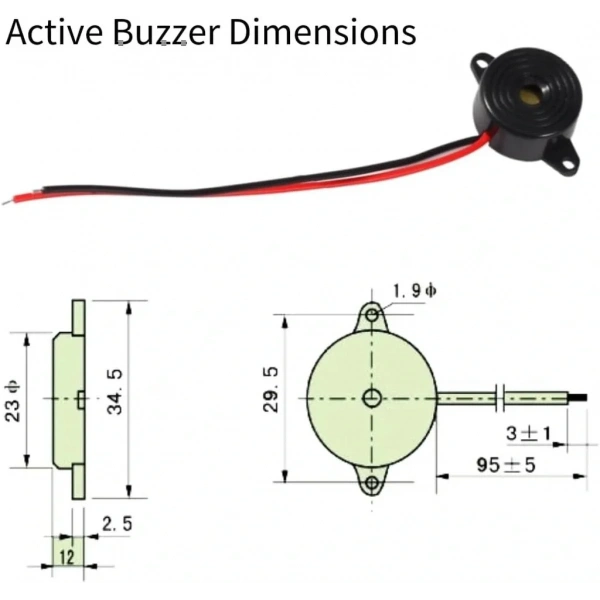 IC-221 Kablolu Buzzer Devreli Piezo 12-24V DC 23mm