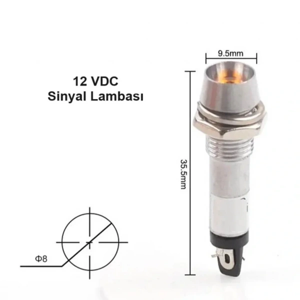 IC-225 8mm Sinyal Lambası Metal 12V Sarı