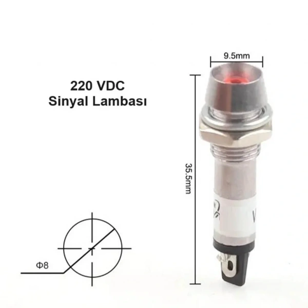 IC-225 8mm Sinyal Lambası Metal 220V Kırmızı
