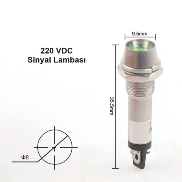 IC-225 8mm Sinyal Lambası Metal 220V Yeşil