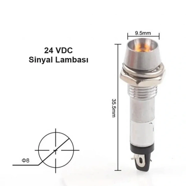 IC-225 8mm Sinyal Lambası Metal 24V Sarı