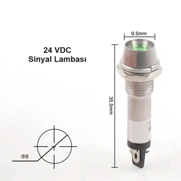 IC-225 8mm Sinyal Lambası Metal 24V Yeşil