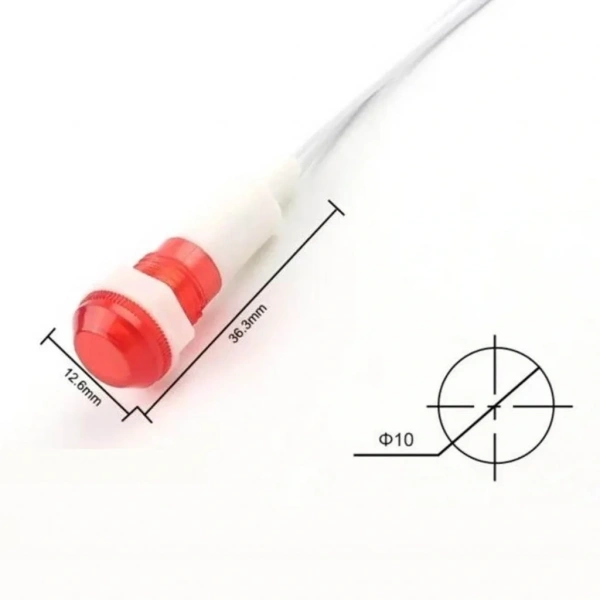 IC-227 10mm Sinyal Lambası Plastik Kablolu 220V Kırmızı