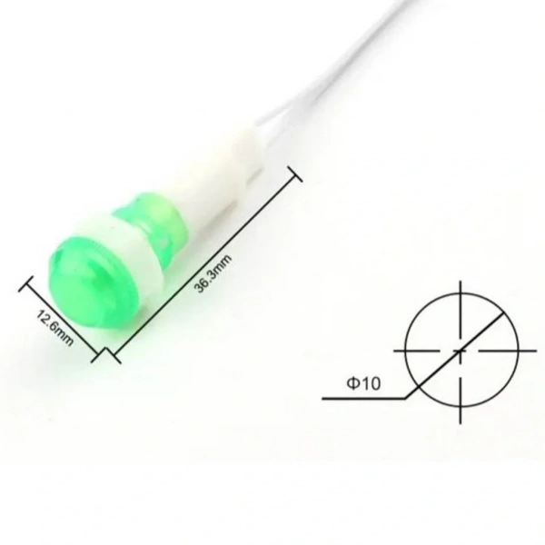 IC-227 10mm Sinyal Lambası Plastik Kablolu 220V Yeşil