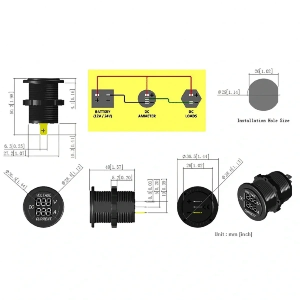 IC-231E Pano Uçlu Volt-Ampermetre 28mm