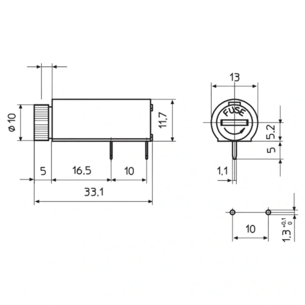 IC-235B Sigorta Yuvası 5x20mm 90° PCB