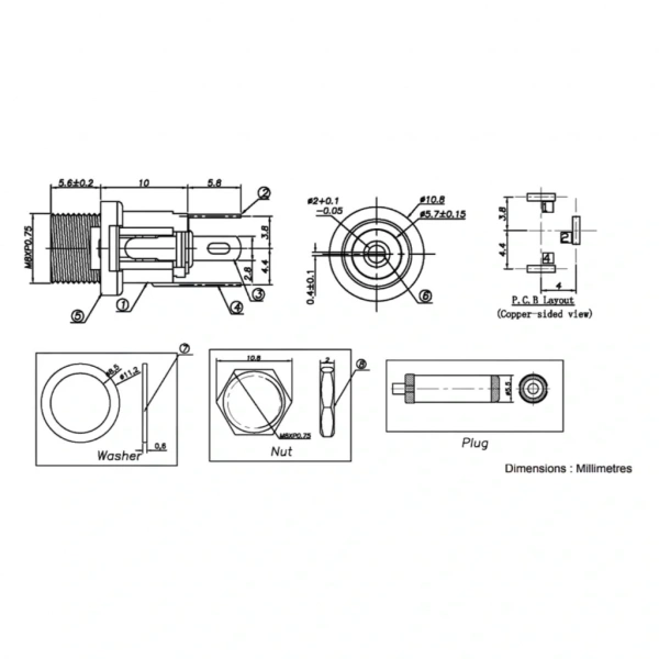 IC-258A DC Jak Üstten Somunlu 2.1mm Ø8mm