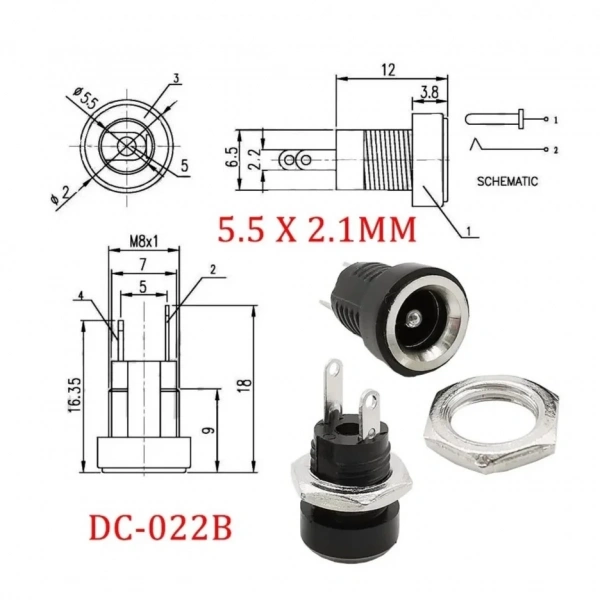 IC-258B 2.1mm DC Somunlu Korumalı Jak 8mm