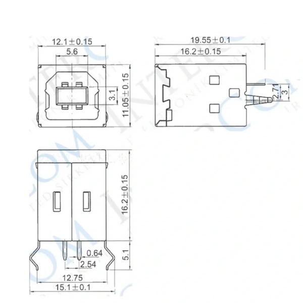 IC-263 USB Şase B Tip 180° Dişi Konnektör