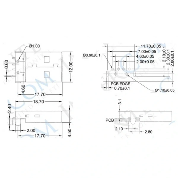 IC-264 USB Şase A Tip 90° Erkek Konnektör