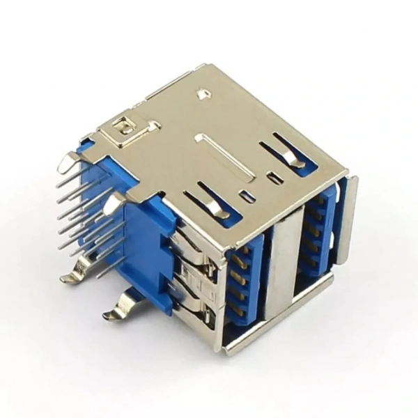 IC-265E İkili USB3.0 Konnektör A Tip Şase Dişi 90° Mavi