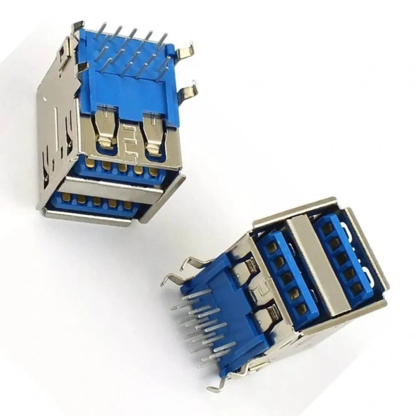 IC-265E İkili USB3.0 Konnektör A Tip Şase Dişi 90° Mavi