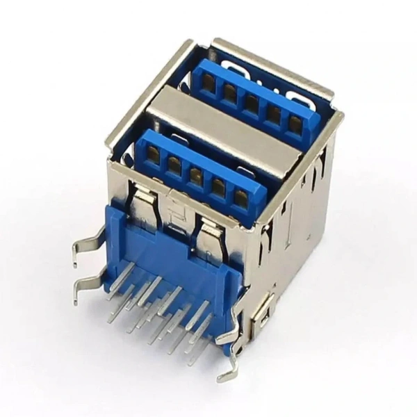 IC-265E İkili USB3.0 Konnektör A Tip Şase Dişi 90° Mavi