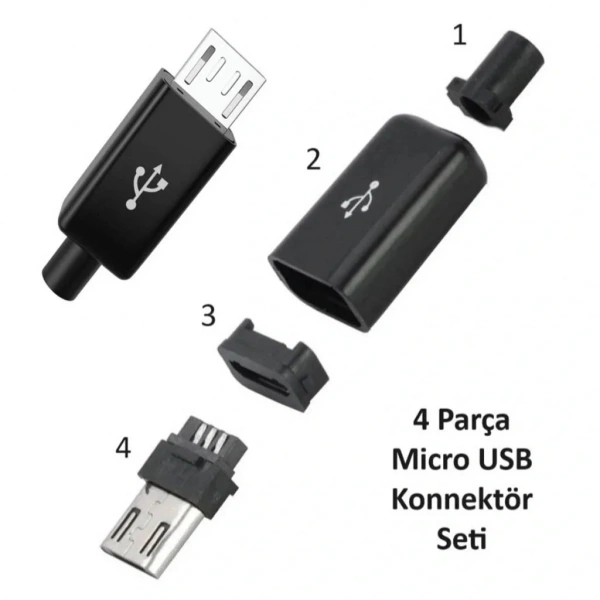 IC-266A-5 Erkek Micro USB Konnektör Seti Şarj Kablo Soketi