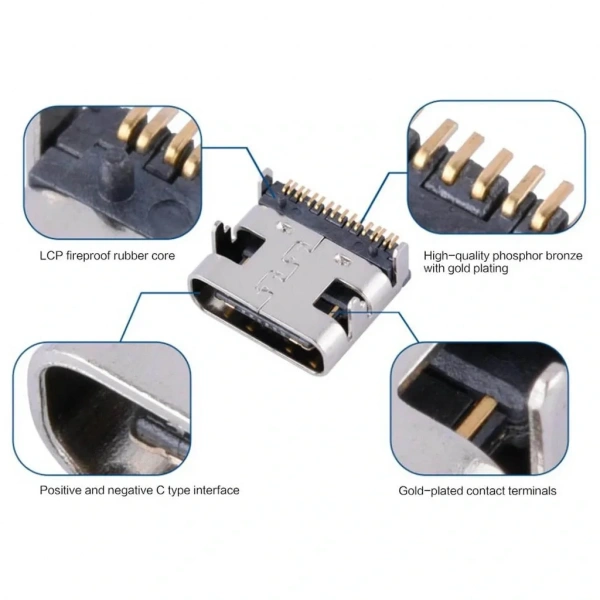 IC-266B-4 Dişi Type-C Soket USB-C Konnektör Şase 16 Pin