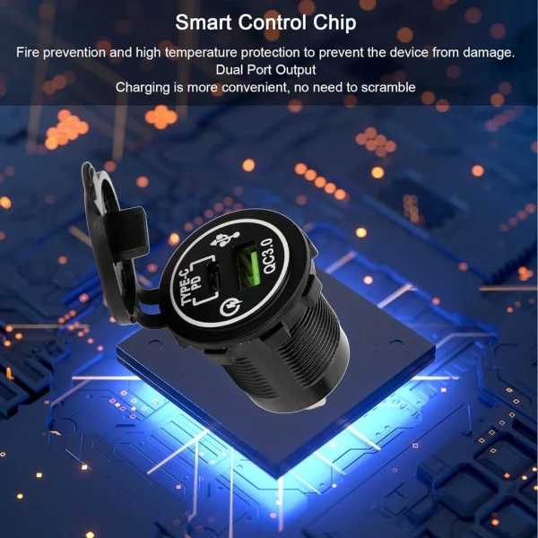 IC-266C-5 USB3.0 + Type-C Pano Tipi Çakmaklık Soketi 12-24V
