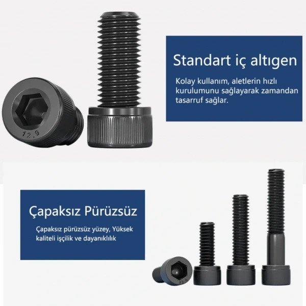 İmbus M10X90mm Cıvata Siyah (Alyan Başlı) DIN912